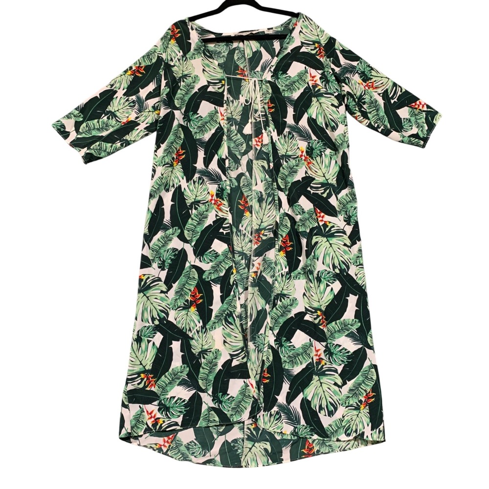 Rachel Zoe Los Angeles New York Kimono Duster Cover Up‎ OS Palm Leaf Print Vaca
